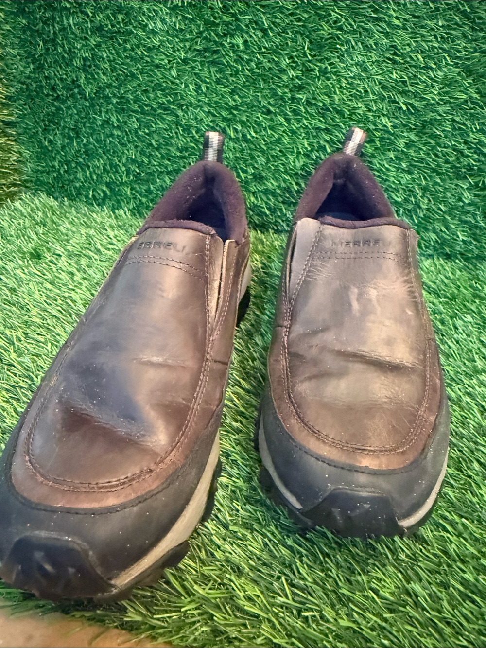 Merrell men’s cold pack Brown Leather Slip-On Loafers size 8